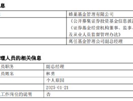 任职不足2年 蜂巢基金副总经理林勇离任
